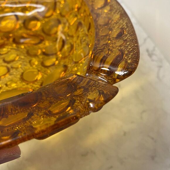 Vintage Libbey Pebble Square Shaped Decorative Amber Glass 4 Slot Ashtray - 8.5" - Picture 5 of 8